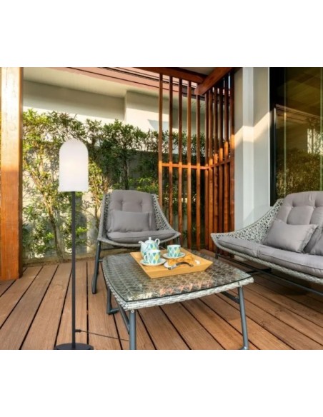 Markslöjd Afternoon – Luminaire extérieur noir mat avec abat-jour blanc, éclairage doux