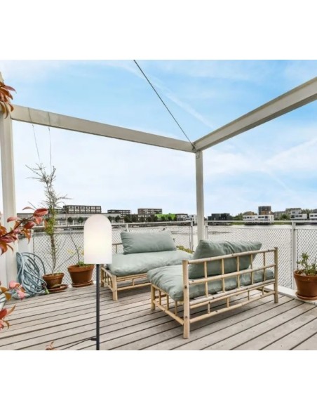 Markslöjd Afternoon – Lampadaire terrasse noir avec diffuseur blanc, éclairage doux