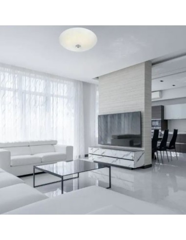 Markslöjd Fleur – Plafonnier rond LED 15W, dimmable, motif floral verre dépoli, design blanc et chrome, IP20 intérieur