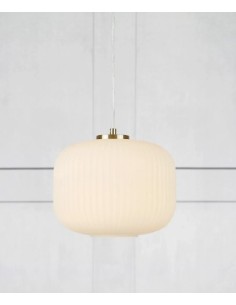 Luminaire suspendu Sober avec abat-jour sphérique en verre blanc et câble transparent 2