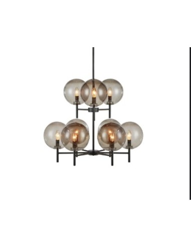 Suspension contemporaine Crown – Verre fumé et métal noir pour un style sophistiqué