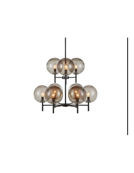 Suspension contemporaine Crown – Verre fumé et métal noir pour un style sophistiqué