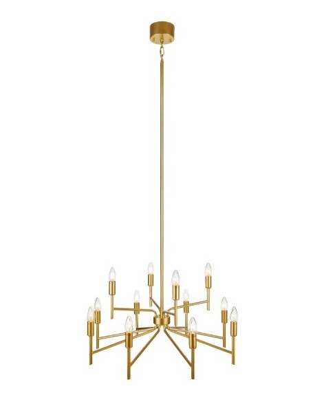 Suspension Regent Doré – Métal peint or, 12 douilles E14, éclairage élégant et adaptable.