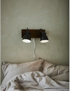 Lampe à poser bois de hêtre et métal noir, 2 ampoules E14 18W, design élégant et naturel. 2