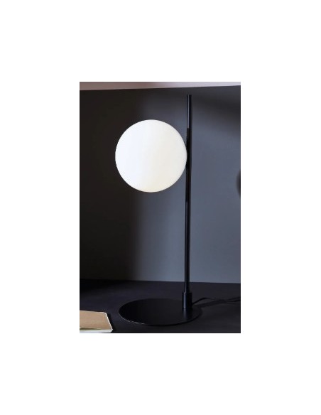 Markslöjd Dione noire – Luminaire bureau verre blanc, ampoule E14, câble textile noir avec interrupteur.