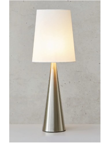 Lampe de table élégante – tissu blanc cassé, socle nickel satiné, style chic et intemporel.