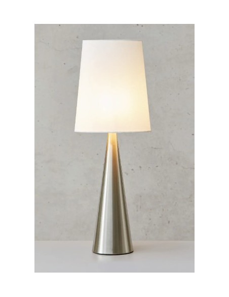 Lampe de table élégante – tissu blanc cassé, socle nickel satiné, style chic et intemporel.