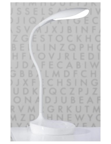 Lampe Swan blanche design, LED 500 lm, bras orientable, port USB, idéale pour le bureau.