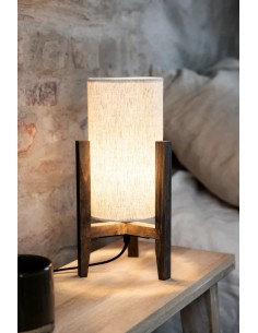 Markslöjd Eruca – Lampe de table 34 cm avec abat-jour en lin et pied en bois teinté noyer 2