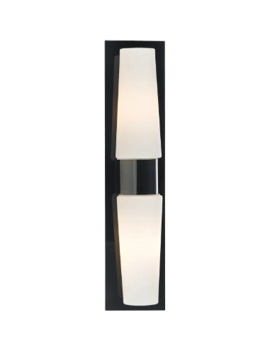 Design noir et verre blanc, parfait près d'un miroir pour un éclairage élégant et fonctionnel.