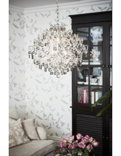 Lustre 56 cm élégant aux cristaux transparents et fumés, avec une touche centrale colorée. 2