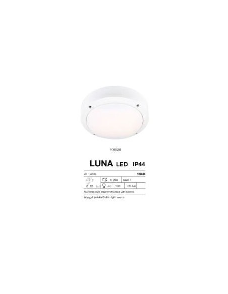 Markslöjd Luna – Plafonnier blanc aluminium pour extérieur, LED 800 lumens, 3000K