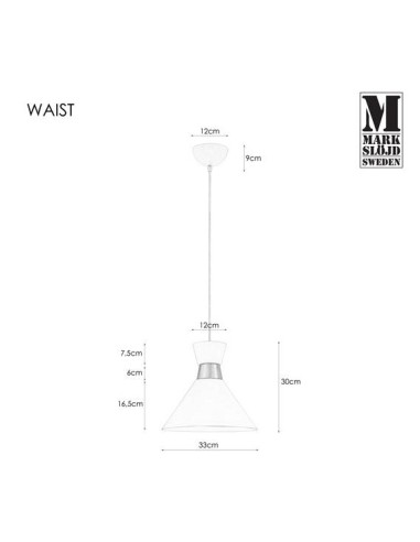 Markslöjd Waist – Luminaire suspension blanc avec détails chromés, Ø33 cm, E27