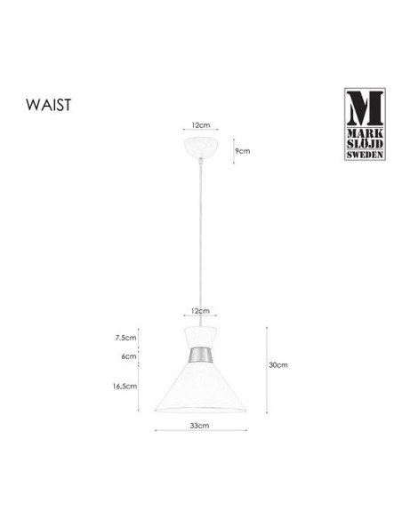 Markslöjd Waist – Luminaire suspension blanc avec détails chromés, Ø33 cm, E27
