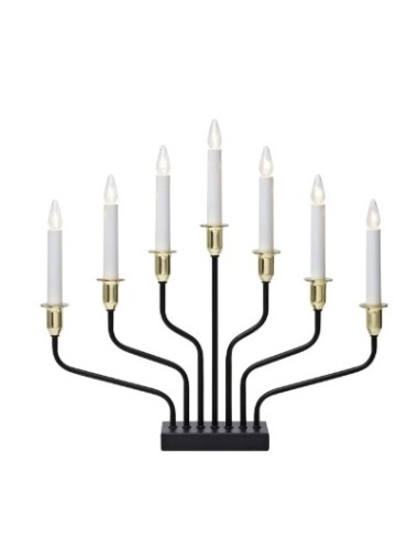 Bougeoir 7 lumières, culot E10, IP20, noir mat et doré – Markslöjd – Brosa