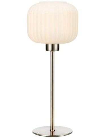 Lampe de bureau E14, max. 40W, IP20, finition acier et abat-jour verre blanc – Markslöjd – Sobre