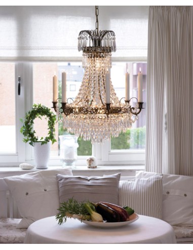 Markslöjd Läckö – Suspension raffinée Ø48 cm, 5 lumières E14 non incluses, cristal et métal couleur antique