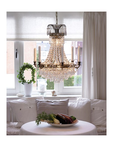 Markslöjd Läckö – Suspension raffinée Ø48 cm, 5 lumières E14 non incluses, cristal et métal couleur antique
