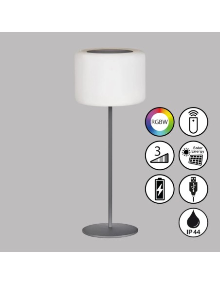 Fischer&Honsel - lampe de table autonome Pino - solaire - rechargeable USB - dimmable - RGBW