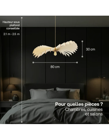 Suspension bois local forme Aigle 80cm- Atelier Loupiote