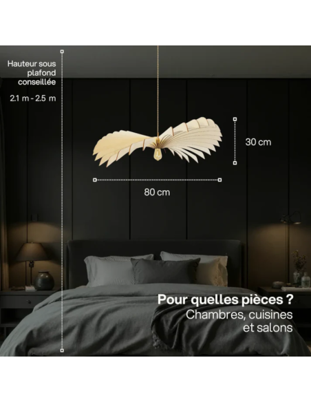 Suspension bois local forme Aigle 80cm- Atelier Loupiote