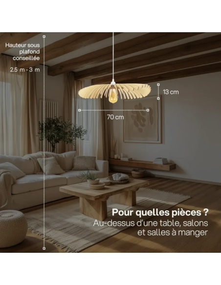 Suspension bois local forme Cygne 70cm - Atelier Loupiote