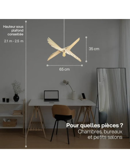 Suspension Atelier Loupiote - Albatros - teinté chêne - 65 cm