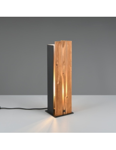 Lampe de table Karuni de la marque Trio, bois naturel et métal noir , atmosphère chaleureuse