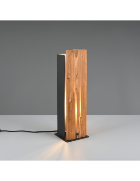 Lampe de table Karuni de la marque Trio, bois naturel et métal noir , atmosphère chaleureuse
