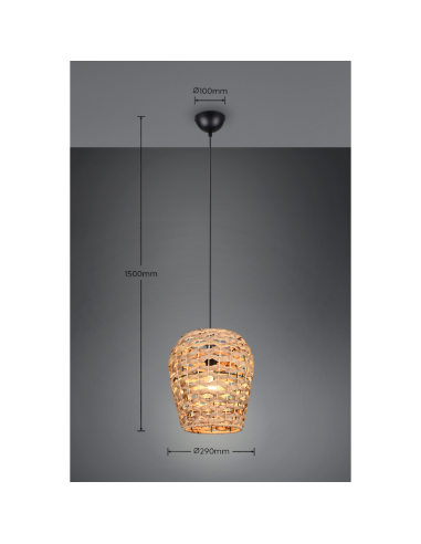 Suspension Jean de la marque Trio - design bohème et naturelle - métal et jacinthe - IP20 - E27- 10 W