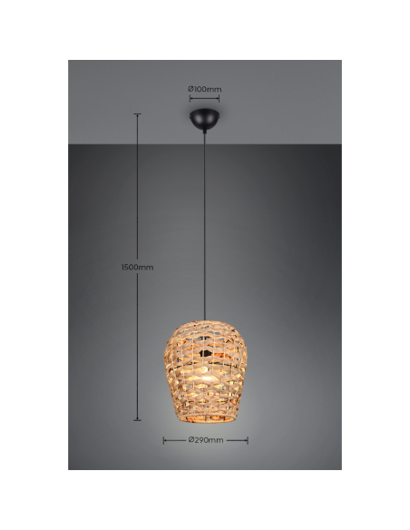 Suspension Jean de la marque Trio - design bohème et naturelle - métal et jacinthe - IP20 - E27- 10 W