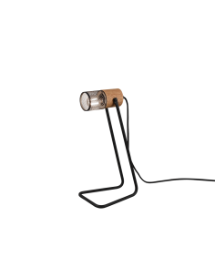 Lampe de table Led culot E14 support métal noir douille bois - Trio - Tosh