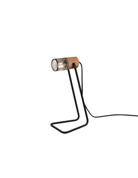 Lampe de table Led culot E14 support métal noir douille bois - Trio - Tosh