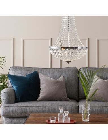 Suspension à deux ampoules E14, finition chrome et cristal, idéale pour un intérieur raffiné.