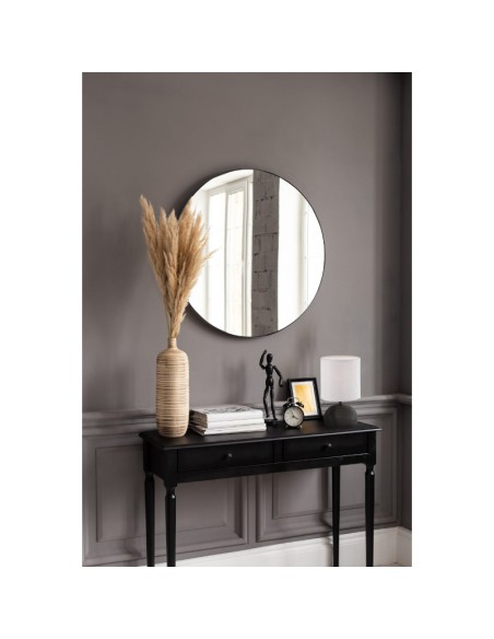 Mirrors and More  - Mila - Miroir rond ultra-plat cadre métal noir diam 50 cm -