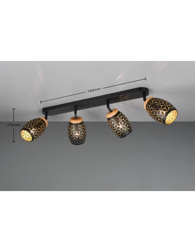 10W max , 4XE14 , Applique Bidar Noir et or  de TRIO