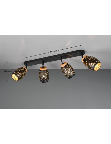 10W max , 4XE14 , Applique Bidar Noir et or  de TRIO