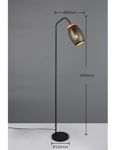 TRIO- Lampadaire Bidar IP20 en métal noir et or avec une puissance de 10 W max
