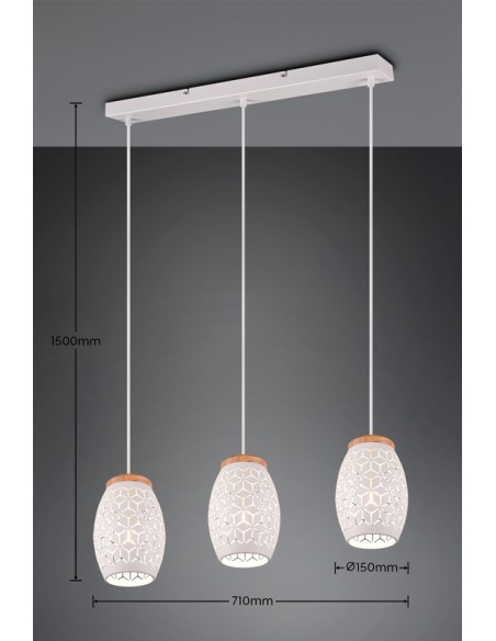 TRIO- Suspension avec 3 ampoules E27 et IP20 - Bidar