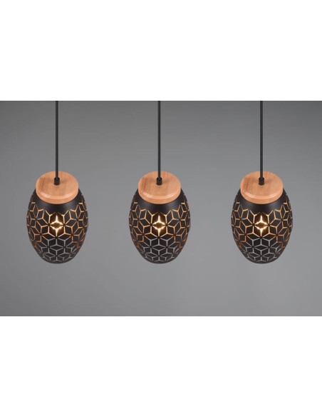 TRIO- Suspension BIDAR Noir et Or avec 3 ampoules E27 et un indice de protection IP20