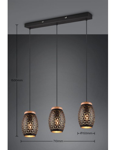 TRIO- Suspension avec 3 ampoules E27 et IP20 - Bidar
