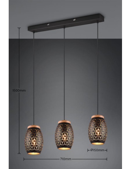 TRIO- Suspension avec 3 ampoules E27 et IP20 - Bidar