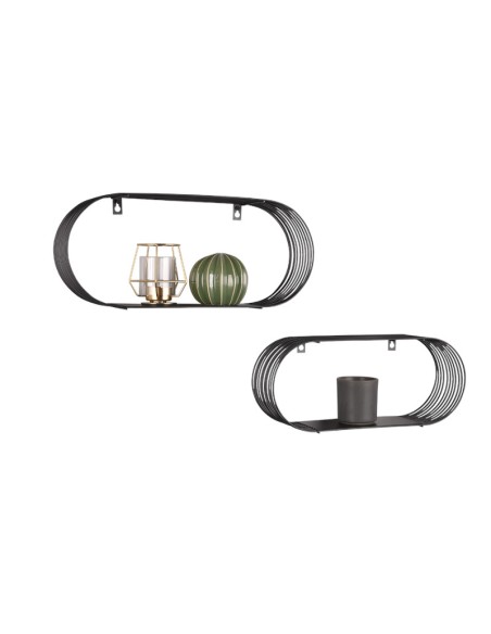 Joyce - Lot de 2 étagères murales métal noir - Mirrors and More