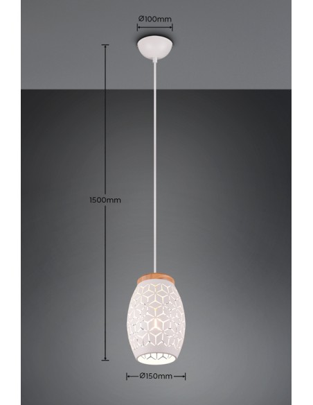 IP20, 28 w max , 1XE27, Suspension Bidar de Trio couleur blanc mat en finition métal et bois