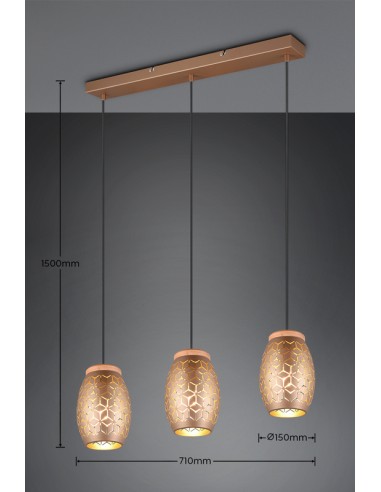 TRIO- Suspension avec 3 ampoules E27 et IP20 - Bidar