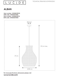 Suspension Bidar couleur noir  en finition métal et rotin de lucide  - 1XE27-  40W max - IP20 2