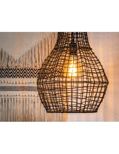 Suspension métal et rotin couleur noir  , Alban , E27 , 40 W max