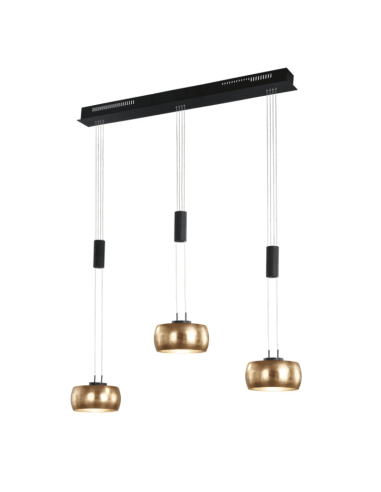 Fischer & Honsel – Colette-   Suspension élégante 3XLED, métal noir et or - ambiance moderne et lumineuse