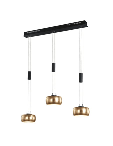 Fischer & Honsel – Colette-   Suspension élégante 3XLED, métal noir et or - ambiance moderne et lumineuse