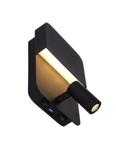 Applique murale Led 2 sources lumineuses prise USB - Lucide - Boxer Leluminaireled.com